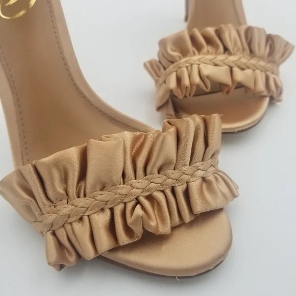 Sam Edelman Sawyer Satin Ruffle Ankle Strap Heels, Rosa Blush, Women's 6.5 - Picture 2 of 16